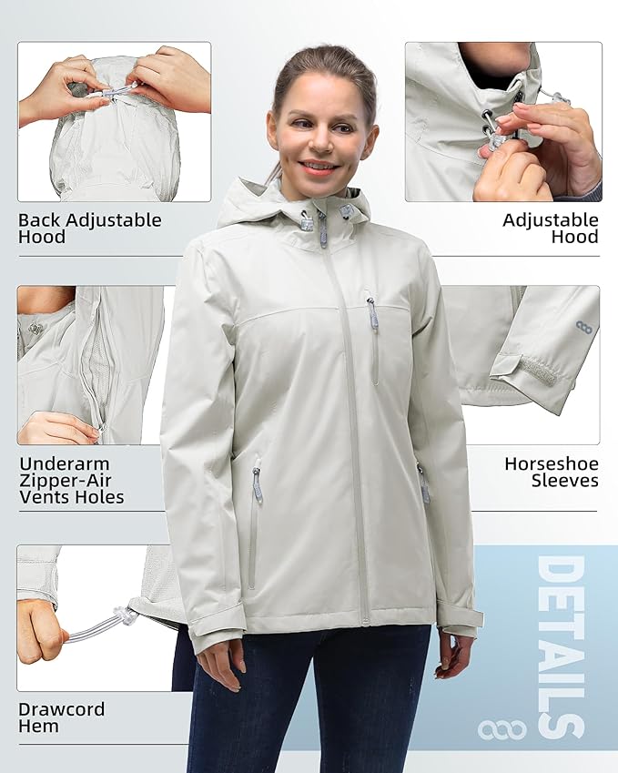 33,000ft Packable Rain Jacket Women Lightweight Waterproof Raincoat with Hood Cycling Bike Jacket Windbreaker