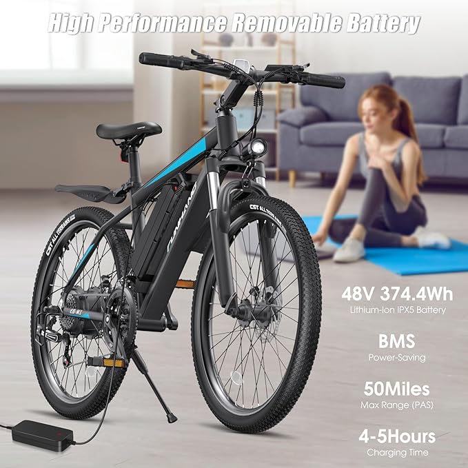 Electric Bike for Adults, 1000W Peak Ebike, 50Miles 21.7MPH Electric Mountain Bike, 26" Adult Electric Bicycle with 48V Removable Battery, Fenders,7 Speed, Front Suspension, UL 2849 Certified