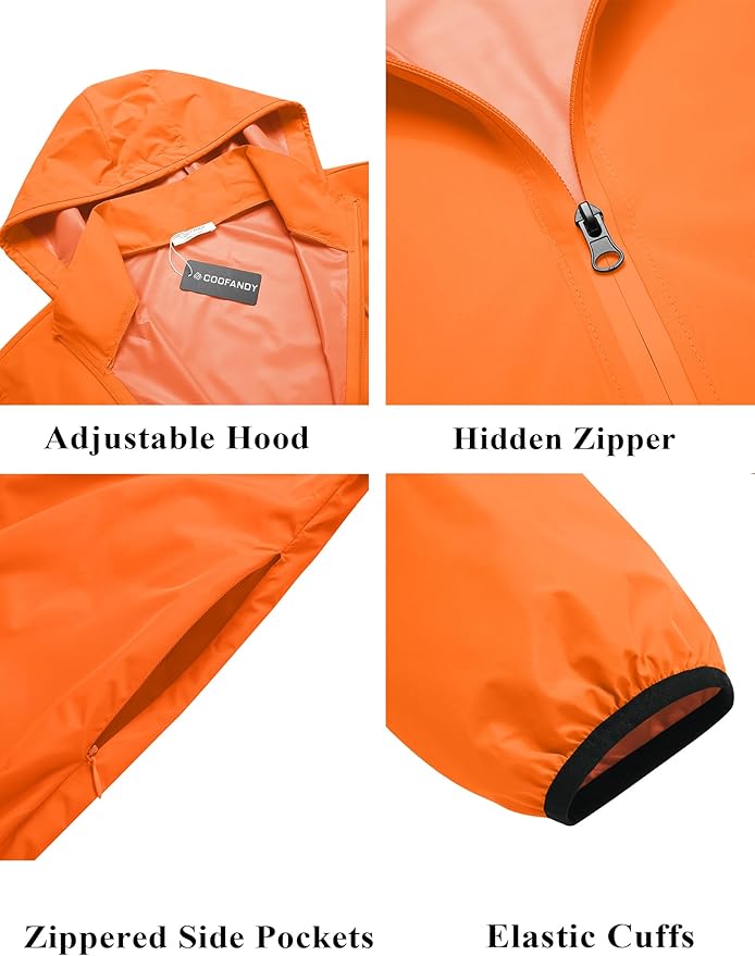 COOFANDY Men's Light Rain Jacket with Hood Packable Waterproof Raincoat Golf Rain Gear Travel Hiking Windbreaker
