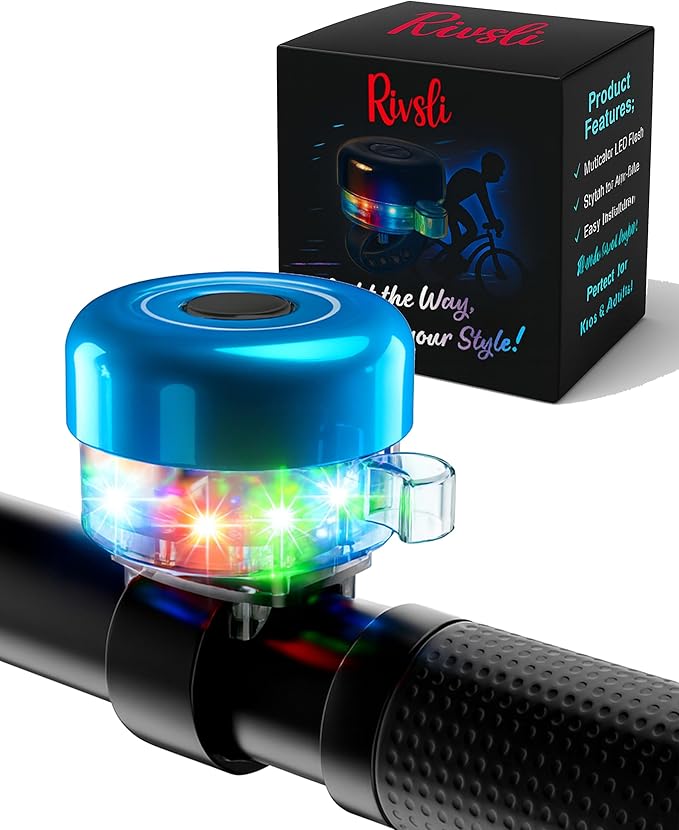 Bike Bell for Kids & Adults, LED Light Up Bike Bell Loud Crisp Sound Bicycle Bell with 3 Lighting Mode, Rechargeable Adjustable Strap Bike Accessories Fits Most City Bike Mountain Bike Children's Bike