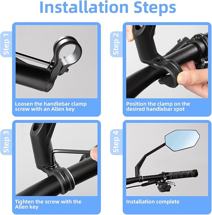 ROCKBROS Bike Mirror 360°Adjustable Bike Mirror for Handlebars HD Glass Lens Anti-glare Rotatable Bar End Rear View Mirror for Bike Ebike Motorcycle (Nylon - Left)