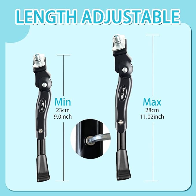Kickstand for Kids Bike for 16 18 20 Inch Adjustable Folding Center Mount Children's Bicycles Black Aluminium Alloy Bike Kick Stand Easy Install