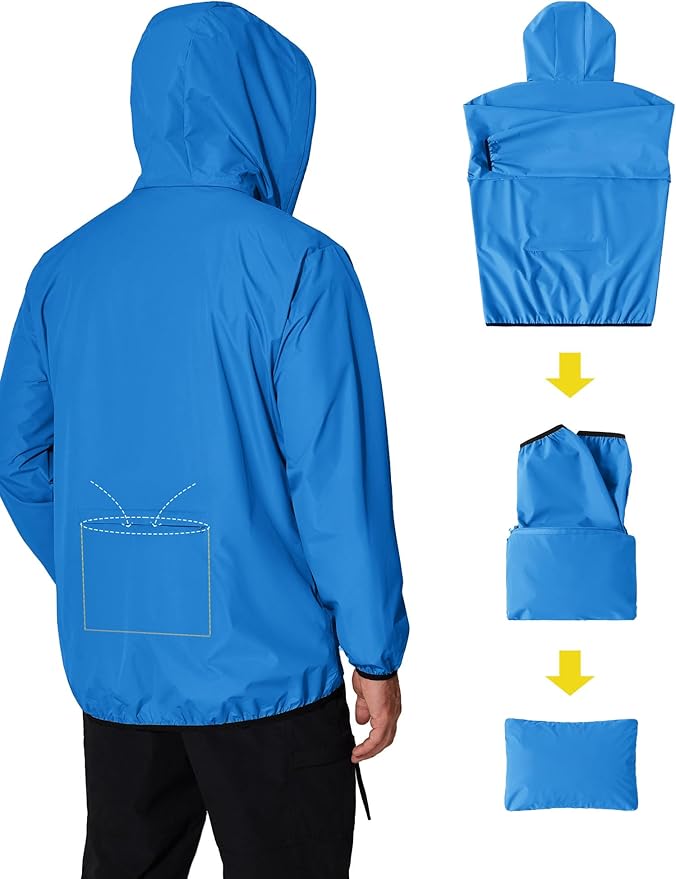 COOFANDY Men's Light Rain Jacket with Hood Packable Waterproof Raincoat Golf Rain Gear Travel Hiking Windbreaker