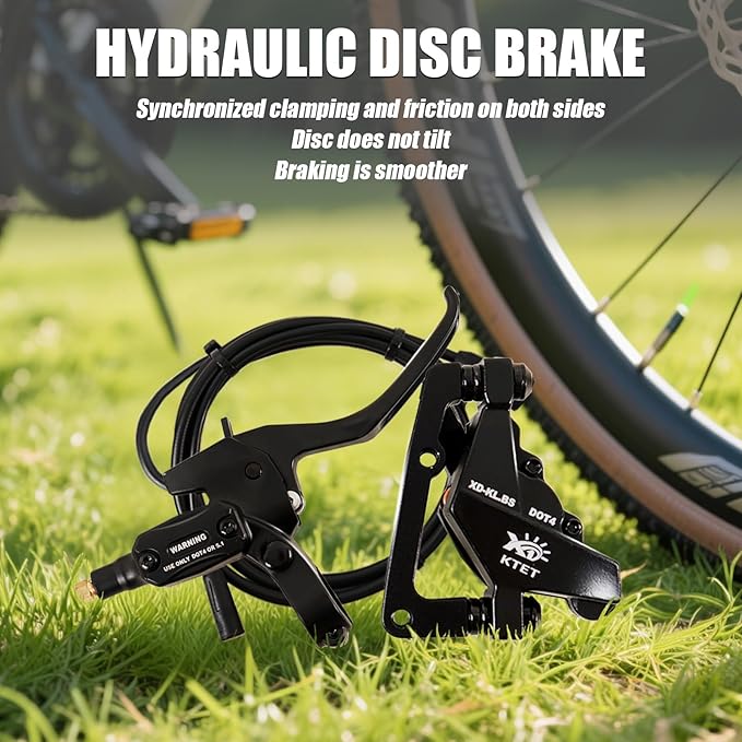 Hydraulic Brakes for Ebike: 2 PIN Female Waterproof Power-Off Connector, Pre-Bleed Filled with DOT 4 Brake Fluid Front and Rear Brakes Kit - 180mm 2.75mm Thickened Rotor (Include Hose Cutting Tool)