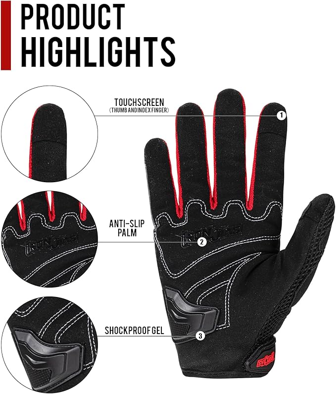 IRON JIA'S Motorcycle Gloves for Men and Women - Motorbike Powersports Racing Gloves with Hard Knuckle Touchscreen for BMX ATV MTB Riding (Red XL)