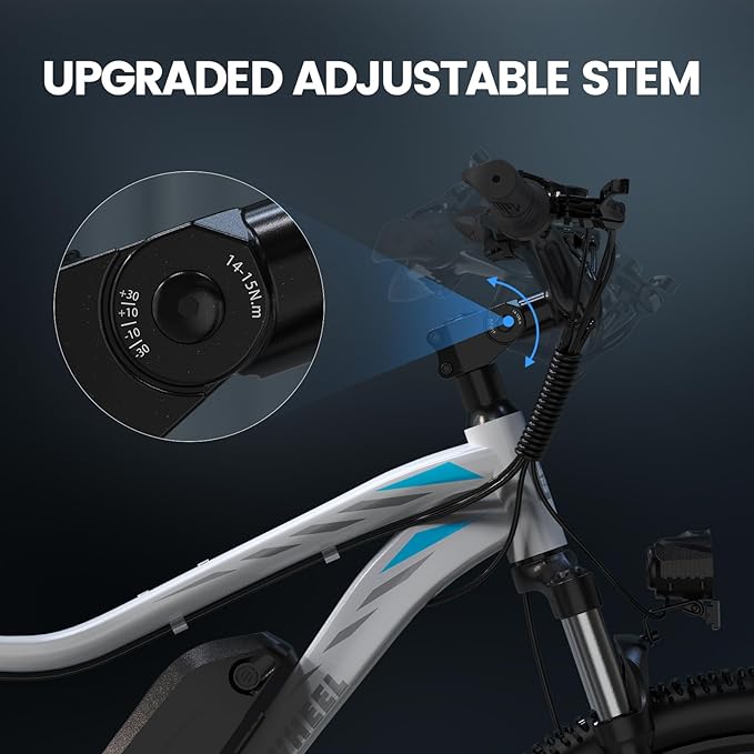 5TH WHEEL Mate Electric Bike for Adults - 1000W Peak Motor, 23MPH Top Speed, 468WH Removable Battery, 7-Speed Gears & Adjustable Stem - Commuting & Mountain E-Bike with Color LCD Display