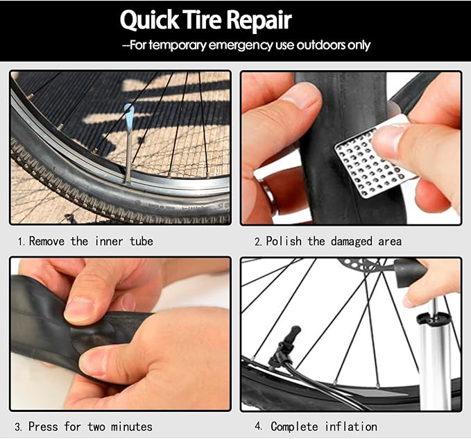 Bicycle Inner Tube Repair Kit - Vulcanizing & Glueless Patches with Tire Levers, Universal for Motorcycle BMX MTB Road Mountain Cycling