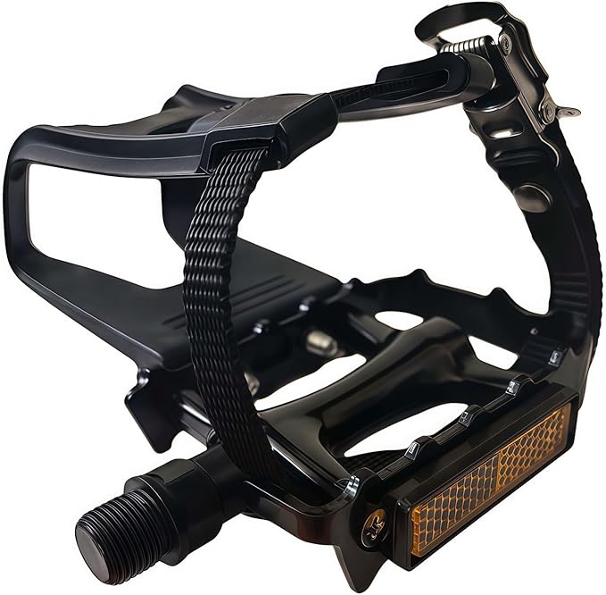 YBEKI All-Terrain Bike Pedals with Toe Clips & Adjustable Straps Dual-Purpose Resin/Alloy Bicycle Pedals 9/16" Spindle - Indoor/Outdoor Use for Exercise/Spin/Road Bikes MTB