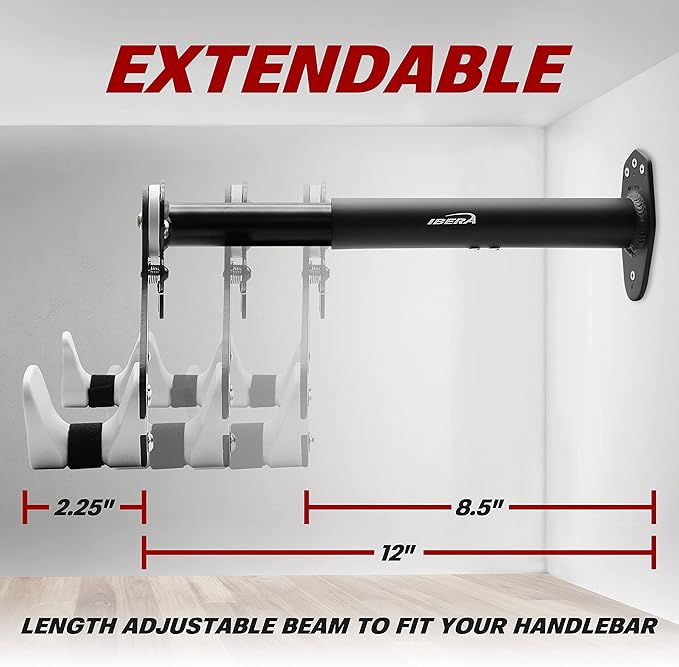 Ibera Bike Wall Mount - Adjustable Frame Holder & Soft Rubber Cradles - Garage Bike Rack for Road, MTB, Kids, Hybrid Bikes - Easy Installation & Space-Saving Design