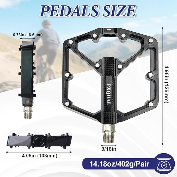 Mountain Bike Pedals MTB Bicycle Flat Pedals 3 Sealed Bearings Aluminum 9/16" Lightweight Platform for Road MTB