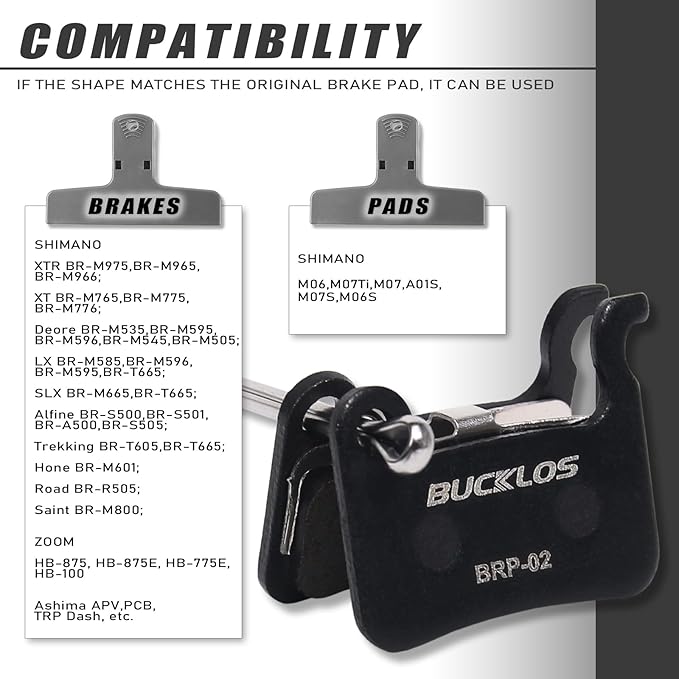 BUCKLOS Bike Disc Brake Pads - Bicycle Disk Brake Pads for Zoom/Shimano Deore XT XTR LX SLX Hone Alfine Saint for Ebike/Mountain Bike/Electric Bike/Road/Scooter