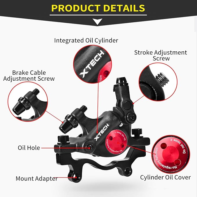Zoom HB-100 Hydraulic Disc Brake Calipers, 2PCS Front/Rear red, Line Pull Oil Brake Disc Brake Set for MTB, Mountain Bike and Electric Bike