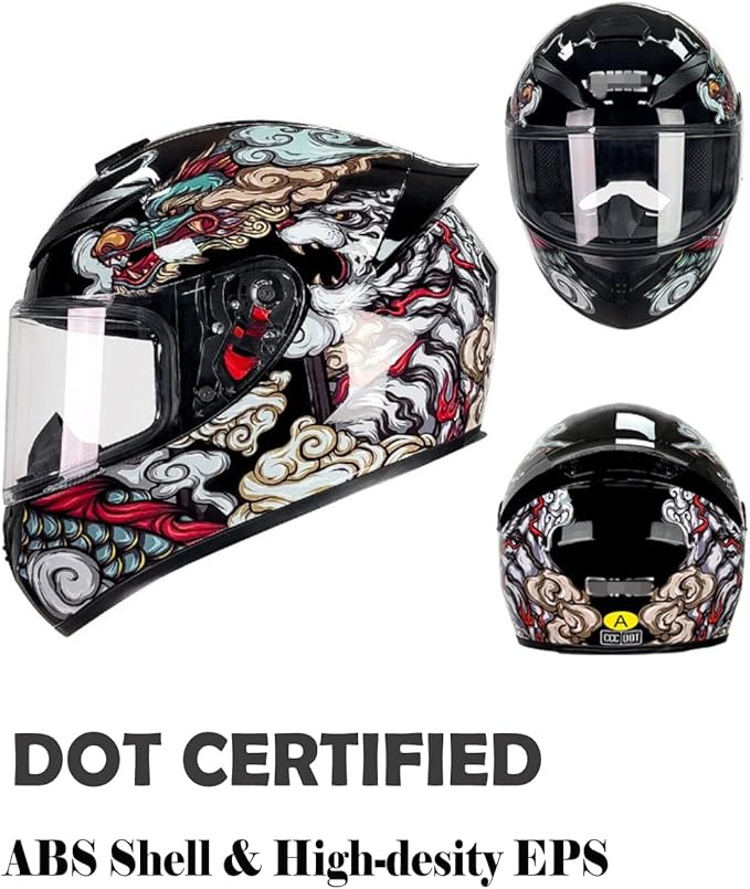 Full Face Motorcycle Helmet Racing Motocross Helmets with Pinlock Compatible Clear&Tinted Visors DOT Model Approved Street Bike Helmet