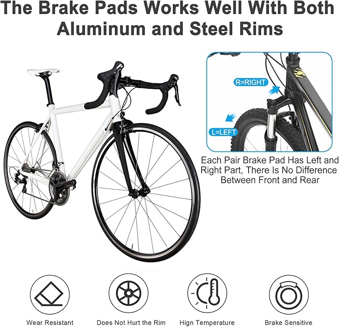 NUWAB 2 Pairs Premium Bike Brake Pads, Professional Caliper Brake Pads for Road Bicycle, Bike Brake Blocks of 50mm, Come with Allen Wrench