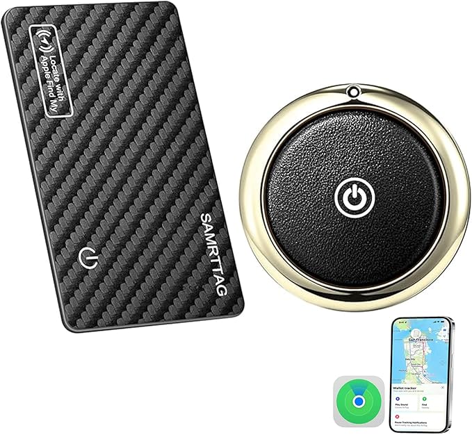 Tracker Item Finders Work for Apple Find My (iOS Only) APP GPS Tracker Tag for Dogs Cats Luggage Keys Backpack Satchel (Black, Card & Tracker)