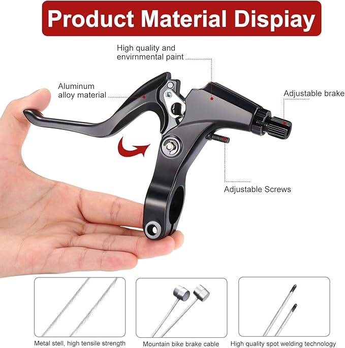 Complete Bike Brake Set, Black Front and Rear Bike MTB Hybrid Brake Inner and Outer Cables and Lever Kit Includes Callipers Levers Cables Black