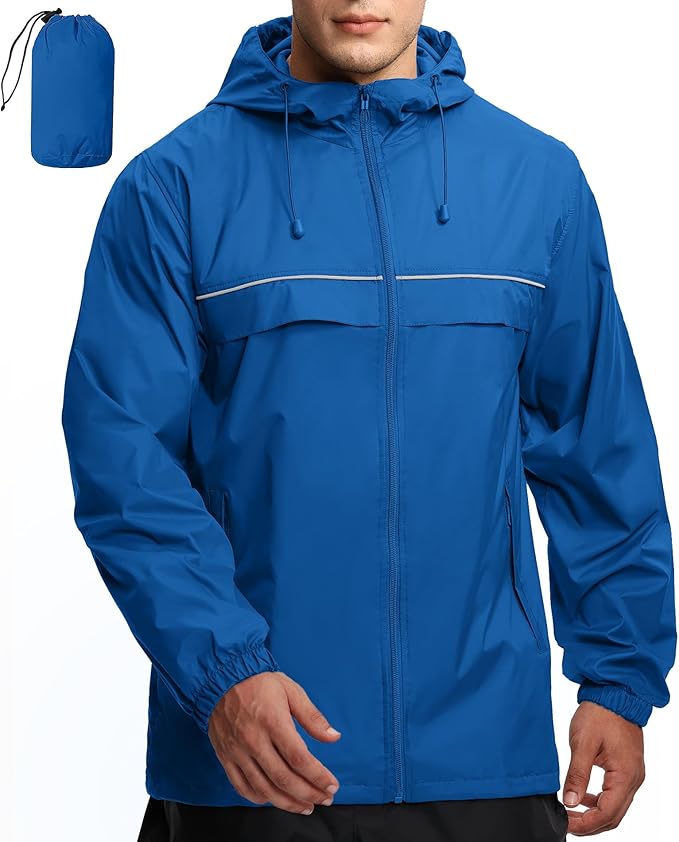 GEEK LIGHTING Rain Jacket Men Lightweight Waterproof Jackets Packable Windbreaker Hooded Raincoat for Golf Cycling Outdoor