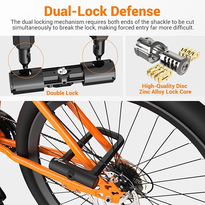 Sportneer Bike Lock: 18mm Heavy Duty Anti Theft Bike U Lock – Shackle Bicycle U-Locks with 3 Keys & Sturdy Mounting Bracket for Road, Mountain, Electric & Folding Bikes, Size 8.58'' x 4.85''