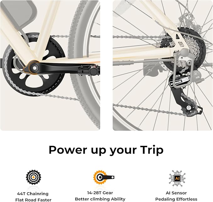 Jasion EB5 Electric Bike for Adults with Peak 1000W Brushless Motor, 40Miles 20MPH Commuting Electric Mountain Bike with 360Wh Removable Battery, 7-Speed, 26" Tires and Front Fork Suspension