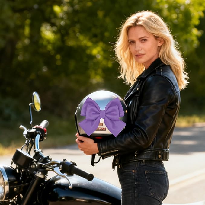 Bow Helmet Accessory, 8.07"x11.22" Stylish Motorcycle Helmet Bow Decoration for Women, Removable Cute Fashion Ribbon Bows Ornament for Motorcycle Scooter E-Bike Helmets (Purple)