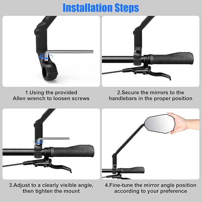 Diyife Bike Mirror, [Long Arm] HD Wide Angle Large Bicycle Mirrors for Handlebars, 360°Adjustable Anti-shake Bicycle Rear View Mirror, Bike Accessories for Ebike Scooter Mountain Road Bike (Left)