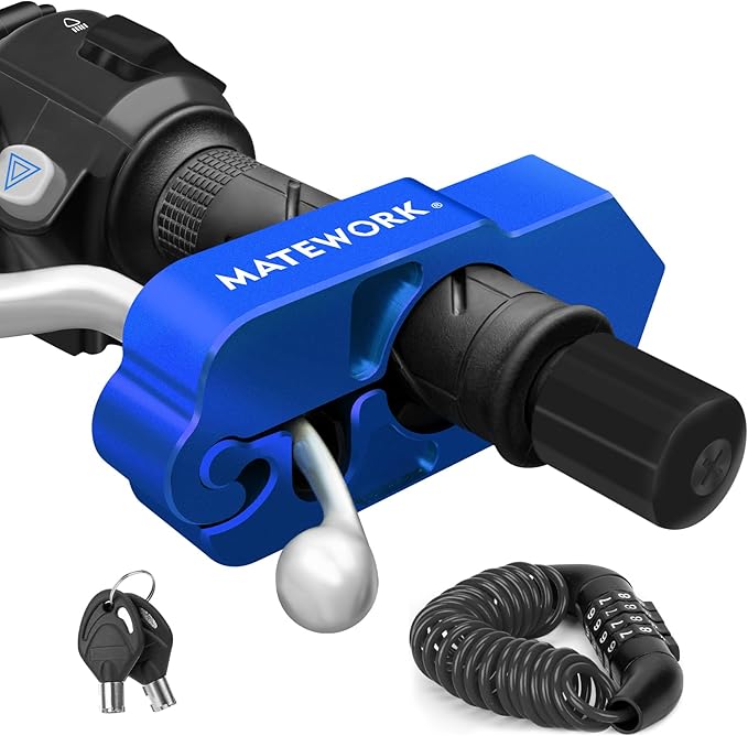 Motorcycle Lock Anti Theft Heavy Duty, Motorcycle Handlebar with Helmet Lock, Universal Motorcycle Blue