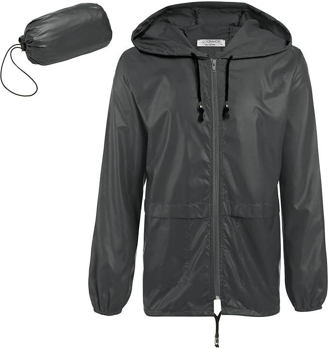 COOFANDY Mens Packable Rain Jacket Lightweight Waterproof Raincoat with Hood Outdoor Rain Gear Travel Hiking Cycling