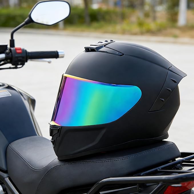 Full Face Motorcycle Helmet,Helmets for Adults Motorcycle, MG611 Motorbike Racing Street Bike Helmets with Black Visor for Men Women,DOT Approved (Matte Black-Colorful+ Mask, XXL)
