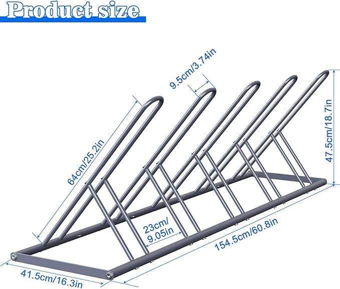 melos 5 Bike Rack, Parking Bike Stand, Outdoor For Mountain Floor Bike Rack, Heavy Duty For Bicycle Garage, Space-Saving Bicycle Holder For Home, Yard, Office, Silver