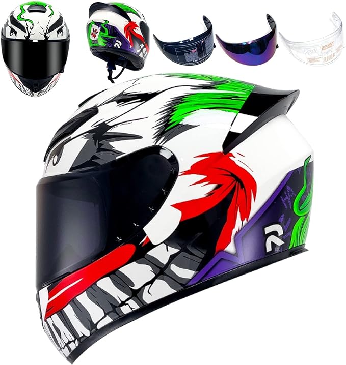 Full Face Motorcycle Helmet Racing Motocross Helmets with Pinlock Compatible Clear&Tinted Visors DOT Model Approved Street Bike Helmet