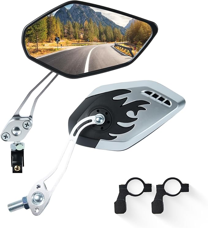 2 Pack Bike Mirrors, 360°Rotatable HD Wide Angle Rear View Mirror - Universal Handlebar Accessories for Mountain/Road Bike, Scooter, E-Bike (Silvery)