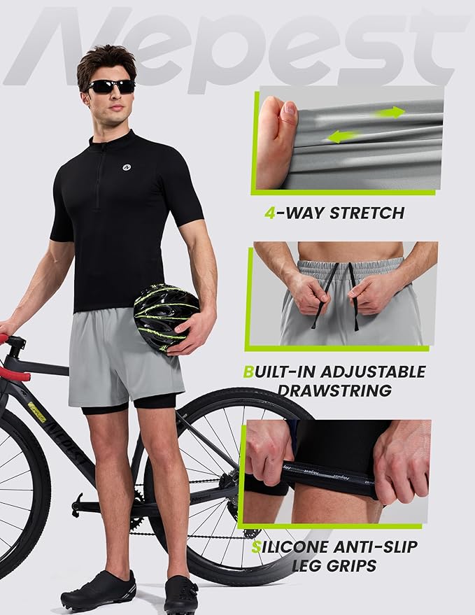 Nepest Men’s 4D Padded Mountain Bike Shorts MTB Cycling Biking Bicycle Riding Shorts with Zipper Pockets