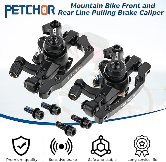Mechanical Disc Brake Set, 1 Pair Front & Rear Calipers for MTB, Road, Folding Bikes, Aluminum Alloy Dual Piston Design, Includes Mounting Adapter