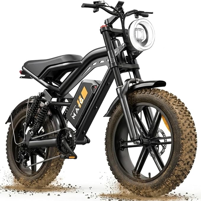 Electric Bike for Adults, 1500W-3000W Peak Ebike with Full Suspension, 20" x 4.0 Fat Tire Retro Scrambler Moped Style, 48V/52V Long Range All-Terrain Electric Bicycle, UL 2849 Certified