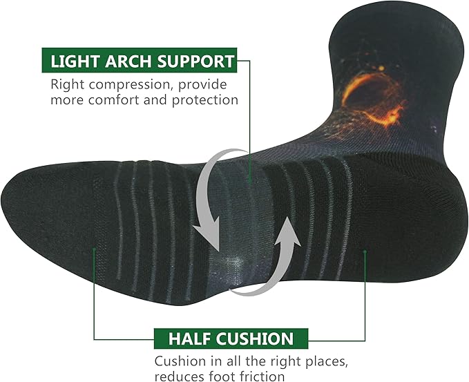 HUSO Hiking Socks Men Women Fashion Novelty Digital Printing Sports Crew Socks 3, 4 Pairs