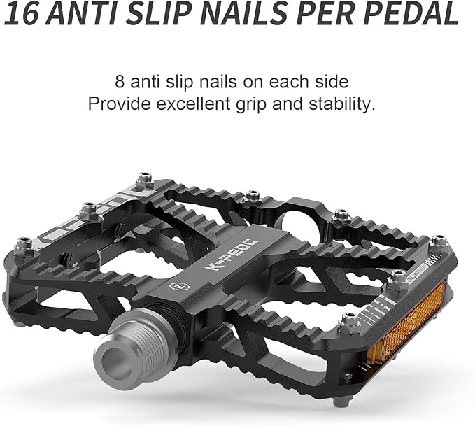 Mountain Bike Pedals MTB Pedals,Bicycle Pedals with Reflectors,Aluminum 9/16" 3 Sealed Bearing Lightweight Platform for Mountain Bike, BMX, Road Bike Pedals