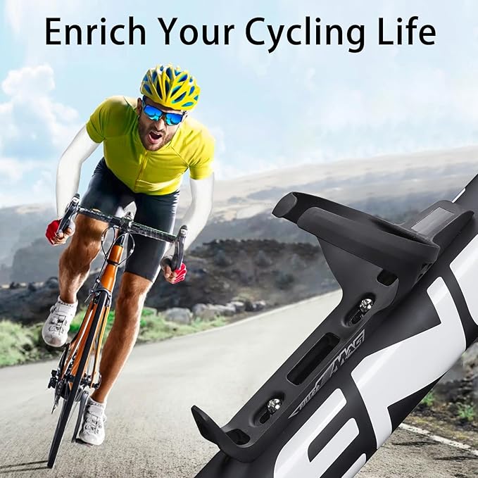 ENLEE 1 Pack Carbon Bike Water Bottle Cage, Lightweight Water Bottle Cage with Screw Tool, Wear-resistant Black Bicycle Water Bottle Holder for Gravel Road Mountain Bike, for Bottles Diameter: 68-80mm