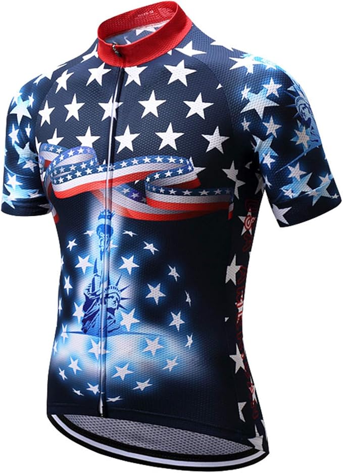 JPOJPO USA Cycling Jersey Men Short Sleeve Bike Shirts Biking Jersey Summer American Bicycle Tops with 3 Pockets Reflective