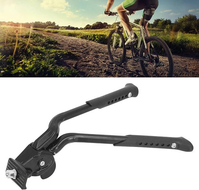 Double Leg Bike Kickstand, Aluminum Alloy Bicycle Stand with 7 Holes Height Adjustable Anti Slip Foot Stand Mount Parking Rack for Mountain Road Bike