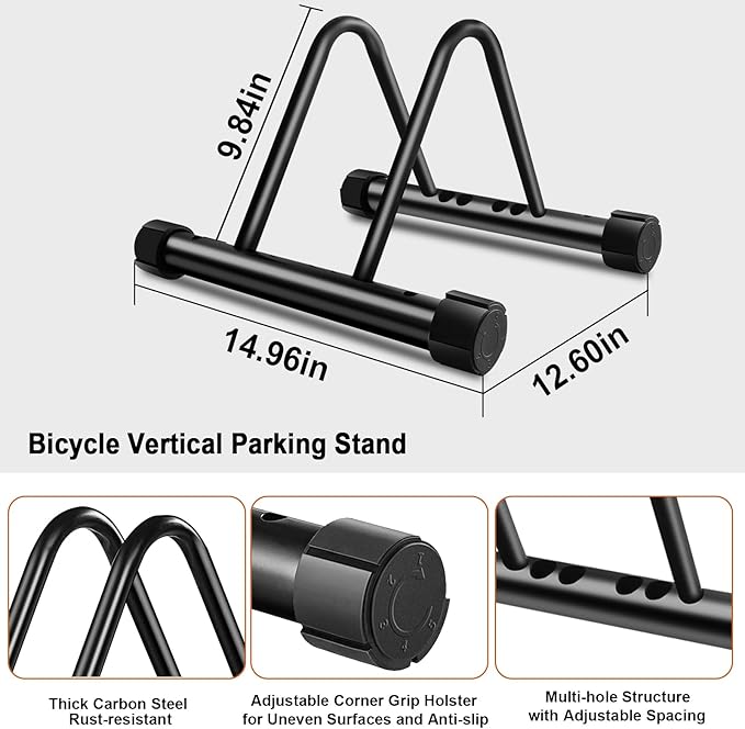 Bicycle Parking Rack, Adjustable Bike Stand, Bike Floor Stand, Wall-mounted Bike Rack, Suitable for All Bikes, Mountain Bicycles, Road Bicycles, Black