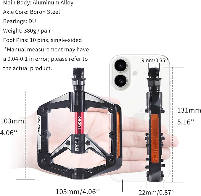 Bike Pedals - Aluminum Alloy Anti-Slip Bicycle Pedals, 2 Bearings & DU Bushings, Sealed Bearings, Reflective Strips, Universal for Mountain/Road/Folding Bikes