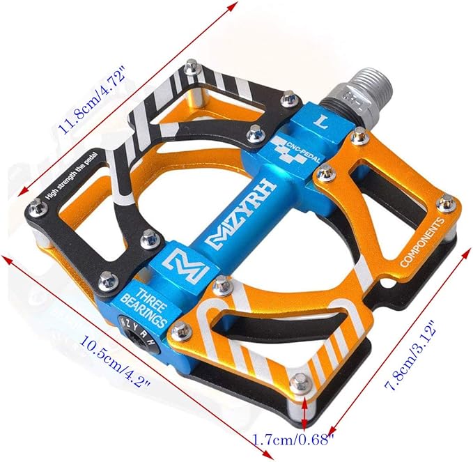 ThinkTop Aluminum Alloy Mountain Bike Pedals Axle 9/16 3 Bearing Platform Pedals Flat Sealed Ever Lubricate Bearing for Road BMX MTB Bicycle Cycling