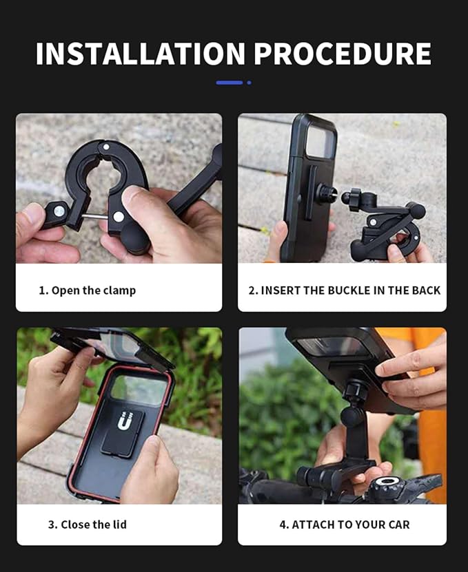 Motorcycle Phone Mount Holder, Universal Handlebar Mount for Bikes and Electric Vehicles, Black (Waterproof Phone Mount)