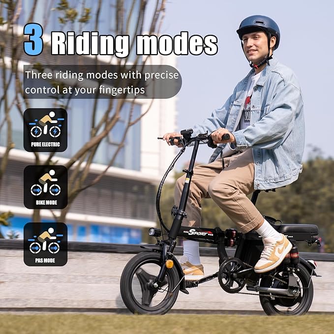Electric Bike for Adults Teens, 800/1200W Peak Folding Ebike, 22/25MPH & 30/45 Miles Range, 14" Commuting Ebike with Dual Suspension & Dual Brake, 3-Speed Modes, Portable Electric Mini Bike