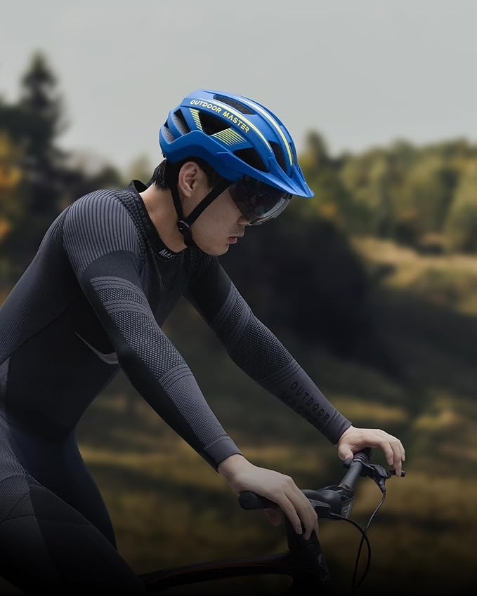 OutdoorMaster Adult Bike Helmet - Bicycle Helmet with Rechargeable Rear LED Light, Detachable Magnetic Goggles, Removable Sun Visor - Suitable for Commuting and Cycling for Men and Women