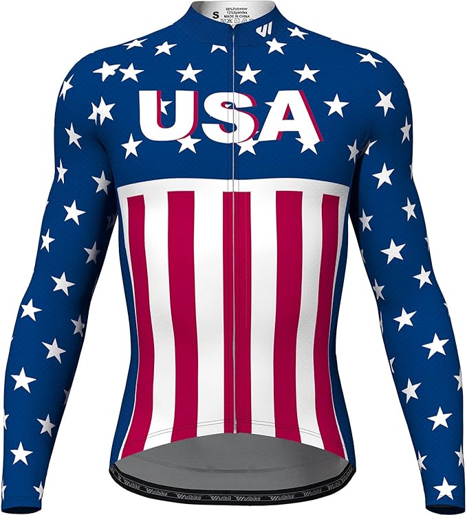 Lo.gas USA Cycling Jersey Men Short Sleeve Bike Biking Shirts American Flag Road Bicycle Clothing Full Zip with Pockets