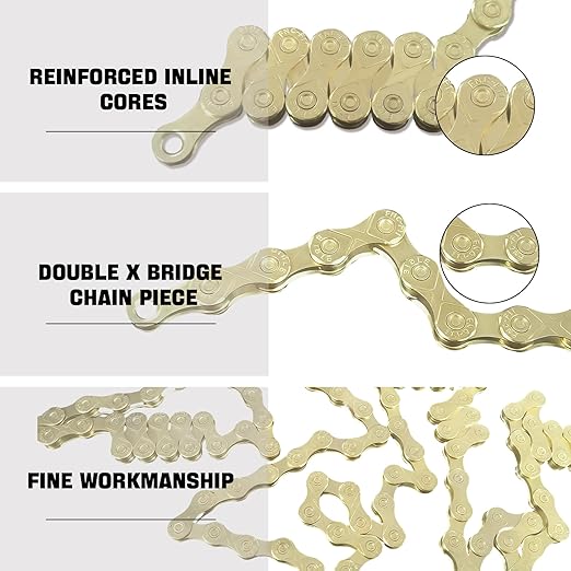 6/7/8/9/10/11/12 Speed Bike Chain – High-Strength, Durable & Smooth-Shifting for Road/Mountain Bikes (Gold-10-Speed)