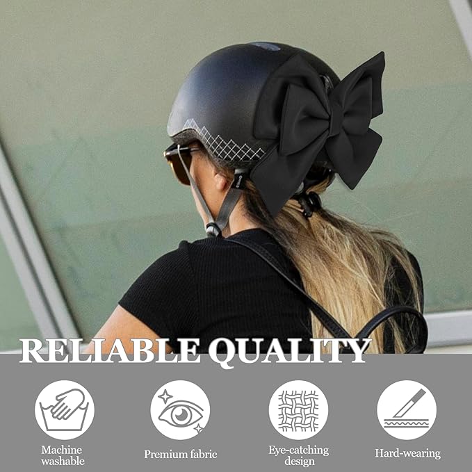 Bow Helmet Accessory, 8.07"x11.22" Stylish Motorcycle Helmet Bow Decoration for Women, Removable Cute Fashion Ribbon Bows Ornament for Motorcycle Scooter E-Bike Helmets (Black)