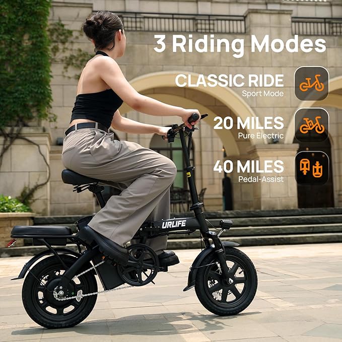 URLIFE Folding Electric Bike for Adults, 14" Portable Commuter ebikes, 20-40 Mile Long Range, 500W Peak Motor, 20MPH, UL 2849 Mini Bikes for Teens