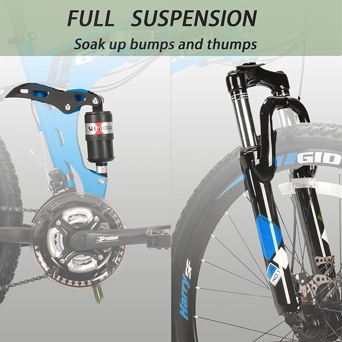 EUROBIKE 26”/27.5" Mountain Bike,Full Suspension Folding Mountain Bike,21 Speed Foldable Bicycle Men or Women MTB for Afult